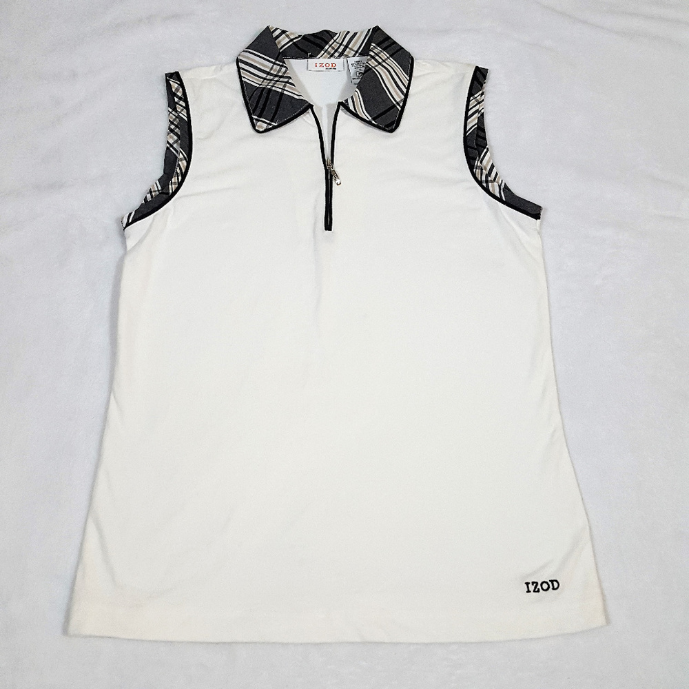 IZOD XFG White Sleeveless Plaid Collar Top Size S